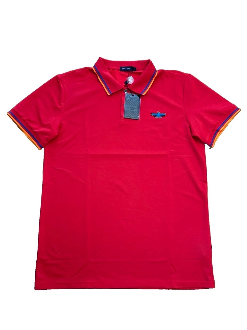 Barabas Men’s Short Sleeve Polo Shirt With Raised Logo - Red - Large